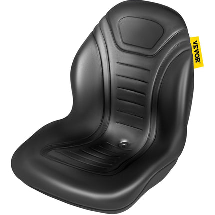 Universal Lawn Tractor Seat Replacement, Compact High Back Mower Seat, Black Vinyl Forklift Seat, Central Drain Hole Skid Steer Seat with Mounting Bolt Patterns of 8" x 11.5" & 11.25" x 11.5".