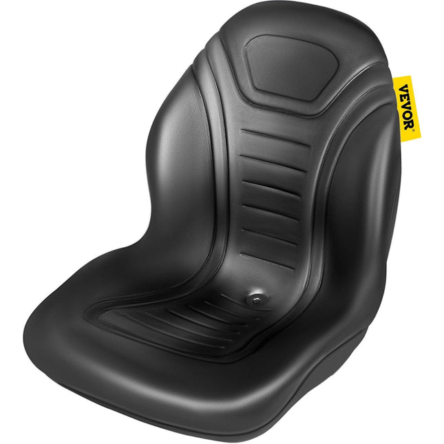 Universal Lawn Tractor Seat Replacement, Compact High Back Mower Seat, Black Vinyl Forklift Seat, Central Drain Hole Skid Steer Seat with Mounting Bolt Patterns of 8" x 11.5" & 11.25" x 11.5".