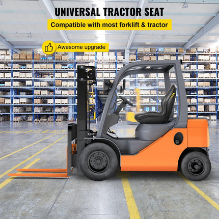 Universal Lawn Tractor Seat Replacement, Compact High Back Mower Seat, Black Vinyl Forklift Seat, Central Drain Hole Skid Steer Seat with Mounting Bolt Patterns of 8" x 11.5" & 11.25" x 11.5".