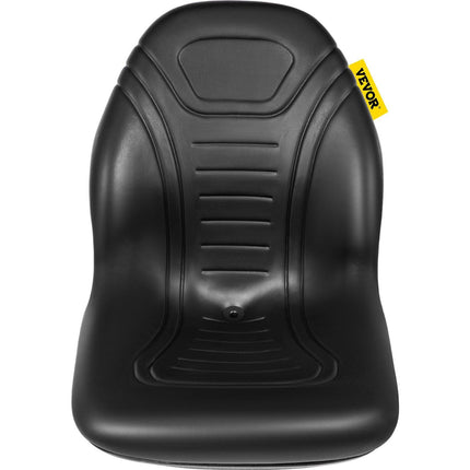 Universal Lawn Tractor Seat Replacement, Compact High Back Mower Seat, Black Vinyl Forklift Seat, Central Drain Hole Skid Steer Seat with Mounting Bolt Patterns of 8" x 11.5" & 11.25" x 11.5".