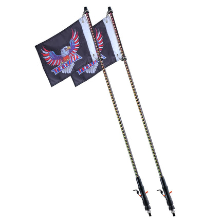 2 PCS 3 FT Whip Light, APP & RF Remote Control Led Whip Light, Waterproof RGB Chasing Lighted Whips with 4 Flags, for UTVs, ATVs, Motorcycles, RZR, Can-am, Trucks, Off-road, Go-karts.
