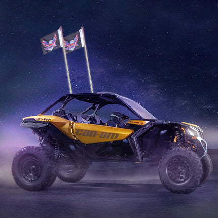 2 PCS 3 FT Whip Light, APP & RF Remote Control Led Whip Light, Waterproof RGB Chasing Lighted Whips with 4 Flags, for UTVs, ATVs, Motorcycles, RZR, Can-am, Trucks, Off-road, Go-karts.