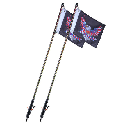 2 PCS 3 FT Whip Light, APP & RF Remote Control Led Whip Light, Waterproof RGB Chasing Lighted Whips with 4 Flags, for UTVs, ATVs, Motorcycles, RZR, Can-am, Trucks, Off-road, Go-karts.