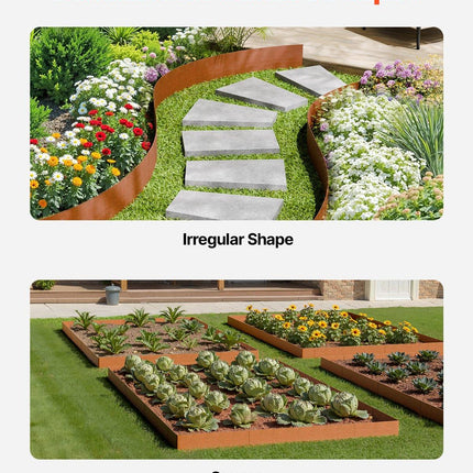 Steel Landscape Edging, 6 Packs 40 x 6 in Weather-Resistant & Pre-Rust Metal Landscape Edging, Bendable Garden Edging Border, Heavy Duty Lawn Edging, Flower Bed Yard Pathway Divider.