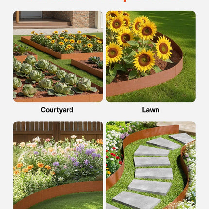 Steel Landscape Edging, 6 Packs 40 x 6 in Weather-Resistant & Pre-Rust Metal Landscape Edging, Bendable Garden Edging Border, Heavy Duty Lawn Edging, Flower Bed Yard Pathway Divider.