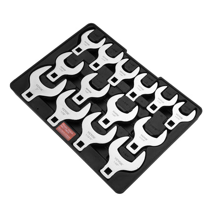 Crowfoot Wrench Set, 1/2" Drive 14-Piece SAE (1-1/16" - 2") Crows Foot Wrench Set with Storage Tray, 40CR Material with Laser Etched Sizing, for Mechanical Maintenance or Repairs.