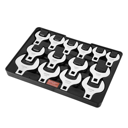 Crowfoot Wrench Set, 1/2" Drive 14-Piece SAE (1-1/16" - 2") Crows Foot Wrench Set with Storage Tray, 40CR Material with Laser Etched Sizing, for Mechanical Maintenance or Repairs.