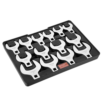 Crowfoot Wrench Set, 1/2" Drive 14-Piece SAE (1-1/16" - 2") Crows Foot Wrench Set with Storage Tray, 40CR Material with Laser Etched Sizing, for Mechanical Maintenance or Repairs.