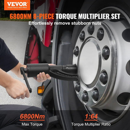 Torque Multiplier, Heavy Duty Torque Multiplier Wrench Set, 1 Inch Drive Lug Nut Wrench Torque Multiplier, 1:64 6800N.m Lug Nut Remover, with 8 Sockets and Storage Case for Truck Trailer RV.