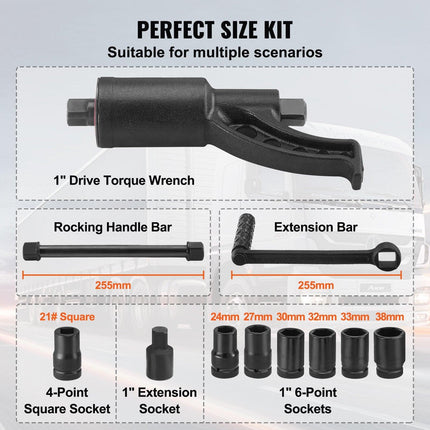 Torque Multiplier, Heavy Duty Torque Multiplier Wrench Set, 1 Inch Drive Lug Nut Wrench Torque Multiplier, 1:64 6800N.m Lug Nut Remover, with 8 Sockets and Storage Case for Truck Trailer RV.