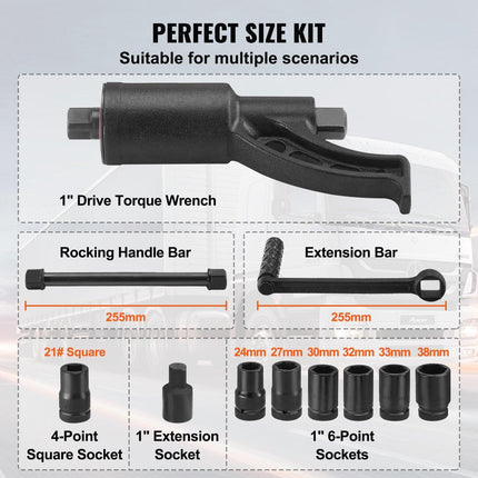 Torque Multiplier, Heavy Duty Torque Multiplier Wrench Set, 1 Inch Drive Lug Nut Wrench Torque Multiplier, 1:58 4800N.m Lug Nut Remover, with 8 Sockets and Storage Case for Truck Trailer RV.