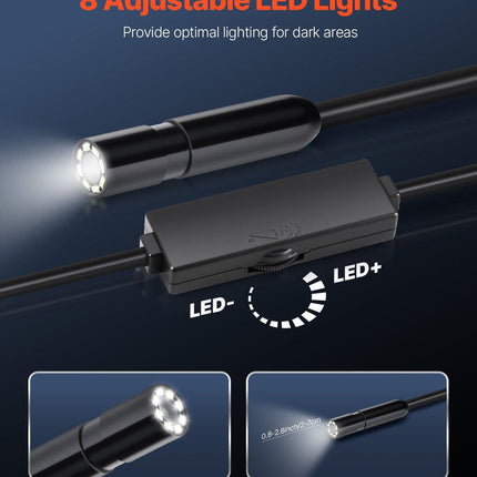 Endoscope Camera with Light, 1920P HD Borescope for Android & IOS, 8 LED Lights Inspection Camera with 5m Semi-Rigid Cable, 2X Zoom, IP67 Waterproof Snake Scope Camera for Auto, Plumbing.