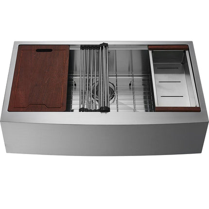 Farmhouse Kitchen Sink, 304 Stainless Steel Drop-In Sinks, Top Mount Single Bowl Basin with Ledge & Accessories, Household Dishwasher Sinks for Workstation, Prep Kitchen, and Bar Sink, 30 inch.