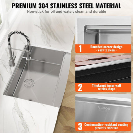 Farmhouse Kitchen Sink, 304 Stainless Steel Drop-In Sinks, Top Mount Single Bowl Basin with Ledge & Accessories, Household Dishwasher Sinks for Workstation, Prep Kitchen, and Bar Sink, 30 inch.