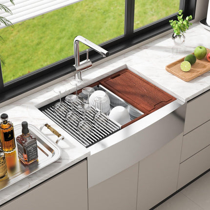 Farmhouse Kitchen Sink, 304 Stainless Steel Drop-In Sinks, Top Mount Single Bowl Basin with Ledge & Accessories, Household Dishwasher Sinks for Workstation, Prep Kitchen, and Bar Sink, 30 inch.
