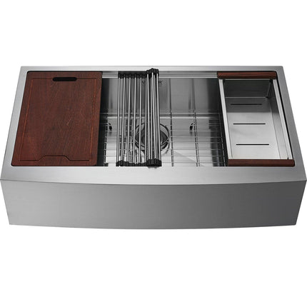 Farmhouse Kitchen Sink, 304 Stainless Steel Drop-In Sinks, Top Mount Single Bowl Basin with Ledge & Accessories, Household Dishwasher Sinks for Workstation, Prep Kitchen, and Bar Sink, 36 inch.