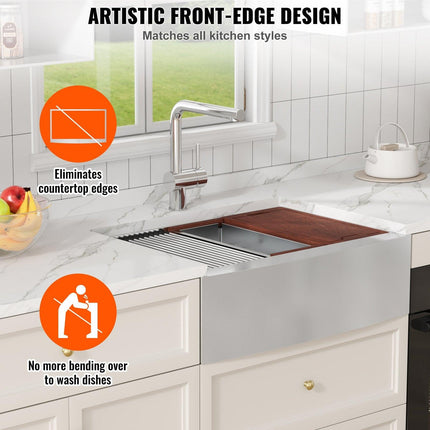 Farmhouse Kitchen Sink, 304 Stainless Steel Drop-In Sinks, Top Mount Single Bowl Basin with Ledge & Accessories, Household Dishwasher Sinks for Workstation, Prep Kitchen, and Bar Sink, 36 inch.