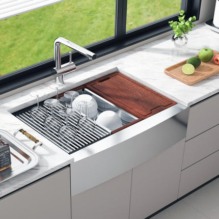 Farmhouse Kitchen Sink, 304 Stainless Steel Drop-In Sinks, Top Mount Single Bowl Basin with Ledge & Accessories, Household Dishwasher Sinks for Workstation, Prep Kitchen, and Bar Sink, 36 inch.
