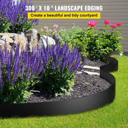 Landscape Edging, 25.4cm Depth 91.44m Total Length, Recycled HDPE Coiled Terrace Board, Flexible Bender Border for Landscaping, Lawn, Garden, Yard, Against Invading Weeds, Black.