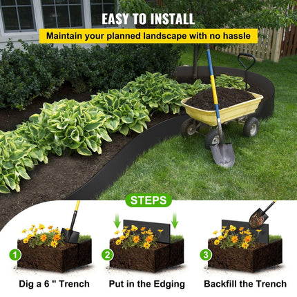 Landscape Edging, 25.4cm Depth 91.44m Total Length, Recycled HDPE Coiled Terrace Board, Flexible Bender Border for Landscaping, Lawn, Garden, Yard, Against Invading Weeds, Black.