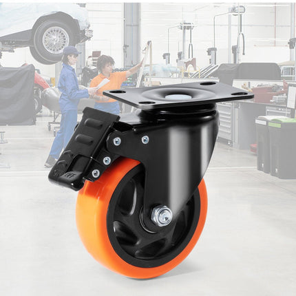 Caster Wheels, 101.6 mm Swivel Plate Casters, Set of 4, with Security A/B Locking No Noise PVC Wheels, Heavy Duty 159 kg Load Capacity Per Caster, Non-Marking Wheels for Cart Furniture Workbench.