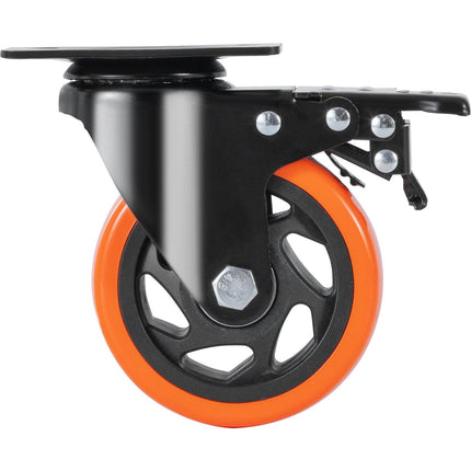 Caster Wheels, 101.6 mm Swivel Plate Casters, Set of 4, with Security A/B Locking No Noise PVC Wheels, Heavy Duty 159 kg Load Capacity Per Caster, Non-Marking Wheels for Cart Furniture Workbench.