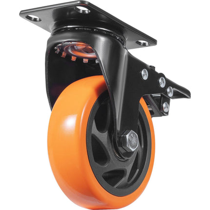 Caster Wheels, 101.6 mm Swivel Plate Casters, Set of 4, with Security A/B Locking No Noise PVC Wheels, Heavy Duty 159 kg Load Capacity Per Caster, Non-Marking Wheels for Cart Furniture Workbench.