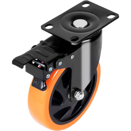 Caster Wheels, 101.6 mm Swivel Plate Casters, Set of 4, with Security A/B Locking No Noise PVC Wheels, Heavy Duty 159 kg Load Capacity Per Caster, Non-Marking Wheels for Cart Furniture Workbench.