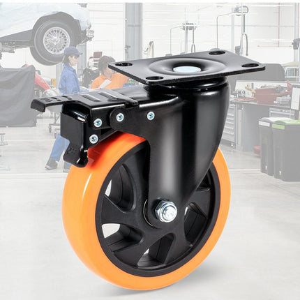 Caster Wheels, 127 mm Swivel Plate Casters, Set of 4, with Security A/B Locking No Noise PVC Wheels, Heavy Duty 204 kg Load Capacity Per Caster, Non-Marking Wheels for Cart Furniture Workbench.