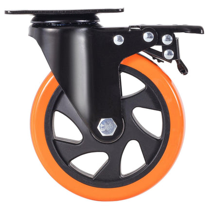 Caster Wheels, 127 mm Swivel Plate Casters, Set of 4, with Security A/B Locking No Noise PVC Wheels, Heavy Duty 204 kg Load Capacity Per Caster, Non-Marking Wheels for Cart Furniture Workbench.