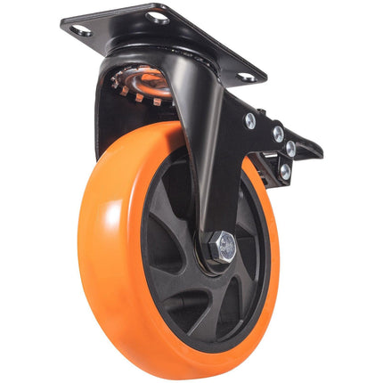 Caster Wheels, 127 mm Swivel Plate Casters, Set of 4, with Security A/B Locking No Noise PVC Wheels, Heavy Duty 204 kg Load Capacity Per Caster, Non-Marking Wheels for Cart Furniture Workbench.