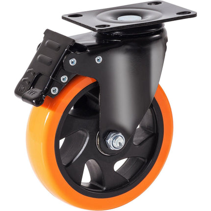 Caster Wheels, 127 mm Swivel Plate Casters, Set of 4, with Security A/B Locking No Noise PVC Wheels, Heavy Duty 204 kg Load Capacity Per Caster, Non-Marking Wheels for Cart Furniture Workbench.