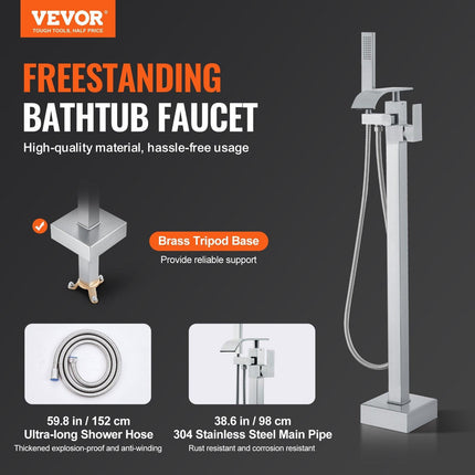Freestanding Bathtub Faucet, Floor Mount, Freestanding Tub Filler, Shower Mixer Taps, Two Water Modes, Swivel Spout, for Bathing & Showering Pet Bathing Cleaning Drains Toilet Flushing.