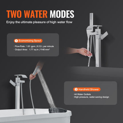 Freestanding Bathtub Faucet, Floor Mount, Freestanding Tub Filler, Shower Mixer Taps, Two Water Modes, Swivel Spout, for Bathing & Showering Pet Bathing Cleaning Drains Toilet Flushing.