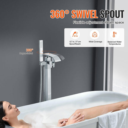 Freestanding Bathtub Faucet, Floor Mount, Freestanding Tub Filler, Shower Mixer Taps, Two Water Modes, Swivel Spout, for Bathing & Showering Pet Bathing Cleaning Drains Toilet Flushing.