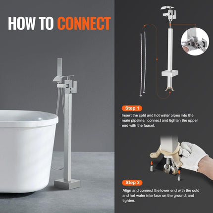 Freestanding Bathtub Faucet, Floor Mount, Freestanding Tub Filler, Shower Mixer Taps, Two Water Modes, Swivel Spout, for Bathing & Showering Pet Bathing Cleaning Drains Toilet Flushing.