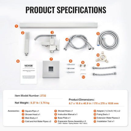 Freestanding Bathtub Faucet, Floor Mount, Freestanding Tub Filler, Shower Mixer Taps, Two Water Modes, Swivel Spout, for Bathing & Showering Pet Bathing Cleaning Drains Toilet Flushing.