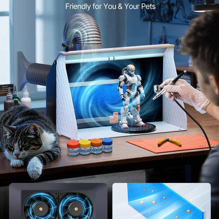 Airbrush Spray Booth, Dual Fans, 545 x 475 x 370 mm, Portable Hobby Airbrush Paint Spray Booth Kit with 3 LED Lights and Exhaust Extension Hose, for Painting Models, Arts, Crafts, Cakes.