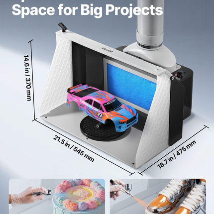 Airbrush Spray Booth, Dual Fans, 545 x 475 x 370 mm, Portable Hobby Airbrush Paint Spray Booth Kit with 3 LED Lights and Exhaust Extension Hose, for Painting Models, Arts, Crafts, Cakes.