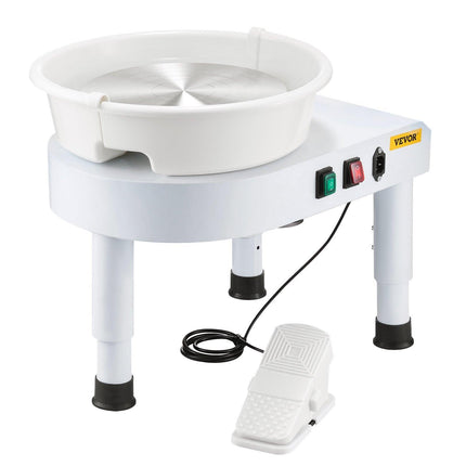 Pottery Wheel, 28 cm Ceramic Wheel Forming Machine, 60-300 RPM Speed Adjustable Foot Pedal, Adjustable Lift Leg, Detachable Basin, Complete Tool Accessory Kit for Work Art Craft DIY, White.
