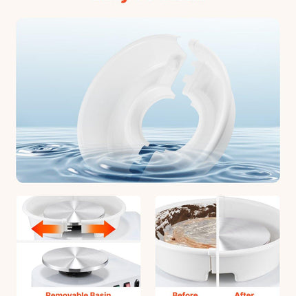 Pottery Wheel, 28 cm Ceramic Wheel Forming Machine, 60-300 RPM Speed Adjustable Foot Pedal, Adjustable Lift Leg, Detachable Basin, Complete Tool Accessory Kit for Work Art Craft DIY, White.