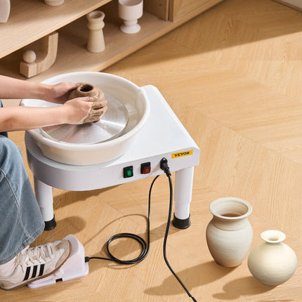 Pottery Wheel, 28 cm Ceramic Wheel Forming Machine, 60-300 RPM Speed Adjustable Foot Pedal, Adjustable Lift Leg, Detachable Basin, Complete Tool Accessory Kit for Work Art Craft DIY, White.