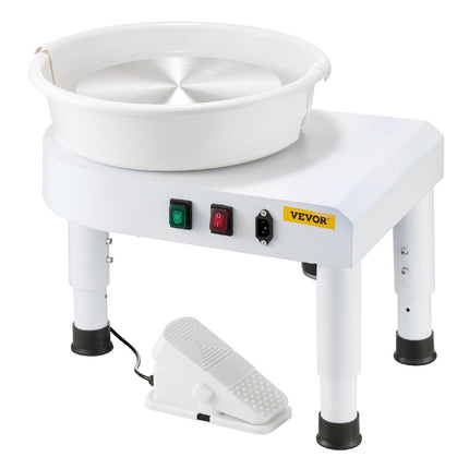 Pottery Wheel, 28 cm Ceramic Wheel Forming Machine, 60-300 RPM Speed Adjustable Foot Pedal, Adjustable Lift Leg, Detachable Basin, Complete Tool Accessory Kit for Work Art Craft DIY, White.