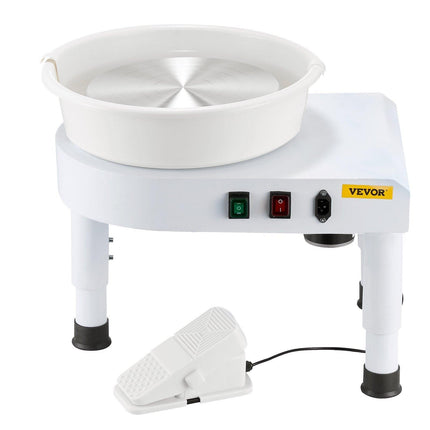 Pottery Wheel, 28 cm Ceramic Wheel Forming Machine, 60-300 RPM Speed Adjustable Foot Pedal, Adjustable Lift Leg, Detachable Basin, Complete Tool Accessory Kit for Work Art Craft DIY, White.