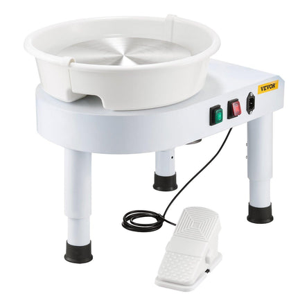 Pottery Wheel, 28 cm Ceramic Wheel Forming Machine, 60-300 RPM Speed Adjustable Foot Pedal, Adjustable Lift Leg, Detachable Basin, Complete Tool Accessory Kit for Work Art Craft DIY, White.