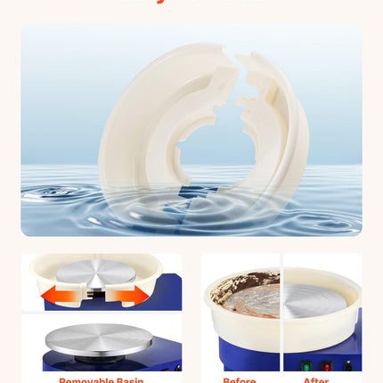 Pottery Wheel, 35 cm Ceramic Wheel Forming Machine, 60-300 RPM Speed Adjustable Foot Pedal, Adjustable Lift Leg, Detachable Basin, Complete Tool Accessory Kit for Work Art Craft DIY, Blue.