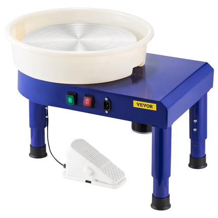 Pottery Wheel, 35 cm Ceramic Wheel Forming Machine, 60-300 RPM Speed Adjustable Foot Pedal, Adjustable Lift Leg, Detachable Basin, Complete Tool Accessory Kit for Work Art Craft DIY, Blue.
