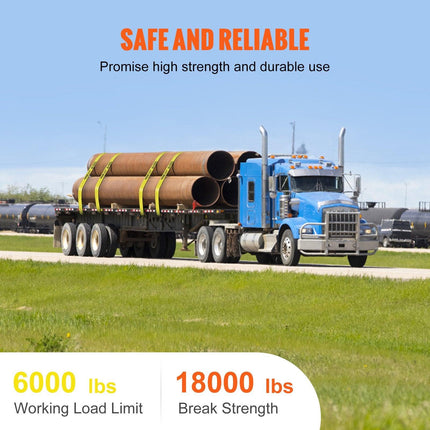 Winch Straps, 10.2 cm x 9.1 m, 2.7T Load Capacity, 8.2T Break Strength, Truck Straps with Flat Hook, Flatbed Tie Downs Cargo Control for Trailers, Farms, Rescues, Tree Saver, Yellow (10 Pack).