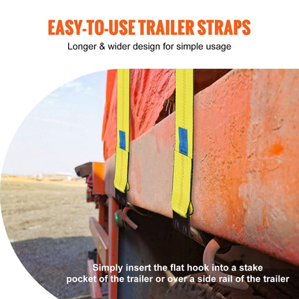 Winch Straps, 10.2 cm x 9.1 m, 2.7T Load Capacity, 8.2T Break Strength, Truck Straps with Flat Hook, Flatbed Tie Downs Cargo Control for Trailers, Farms, Rescues, Tree Saver, Yellow (10 Pack).