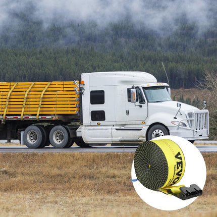 Winch Straps, 10.2 cm x 9.1 m, 2.7T Load Capacity, 8.2T Break Strength, Truck Straps with Flat Hook, Flatbed Tie Downs Cargo Control for Trailers, Farms, Rescues, Tree Saver, Yellow (10 Pack).
